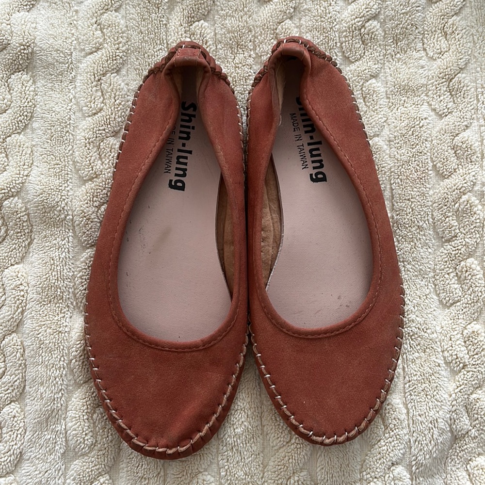 Leather like material flats, earth brownish/ pink color